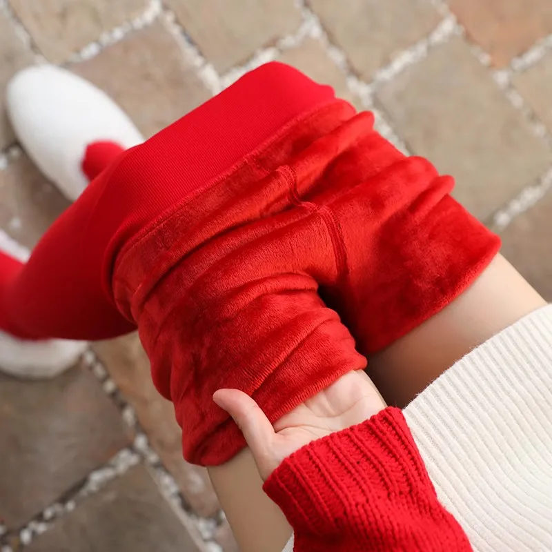 

Red Fleece Lined Integrated Thickened Leggings Women's Wedding Pants Long Pants for Spring Autumn Winter plus Size Underwear