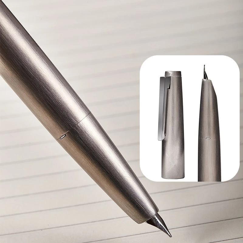Dukang 2000 Series Metal Piston Fountain Pen - 0.5mm Extra Fine Nib, Luxury Brushed Stainless Steel Barrel Smooth Writing Pen