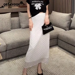 Women's Clothing 2024 Summer Fashion Polka Dot Print High Waist Long Skirts Office Lady Elegant Commuting Slim Party Maxi Skirt