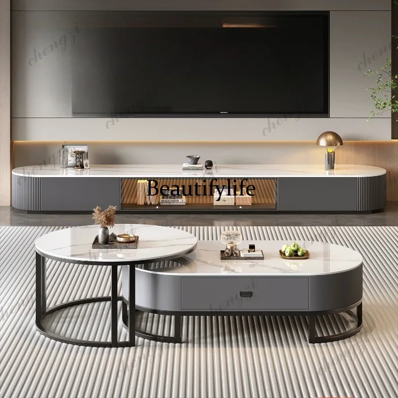 Z138 rock slab TV cabinet living room home 2026 new model, simple floor coffee table TV cabinet combination