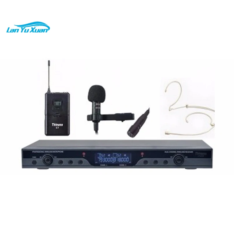 Thinuna UR-232A Dual Channel Mic Cordless Receiver Handheld Lavalier Headset Microphone Digital UHF Wireless Stage Microphone