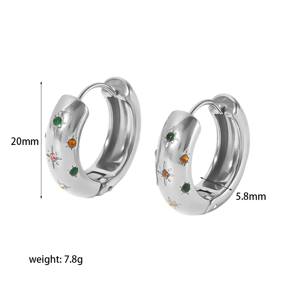 Großhandel Modische Zarte 18K Vergoldete Edelstahl-Ohrringe Minimalistische Chunky Farbige Zirkon-Huggie-Ohrringe für Damen – Detail 8