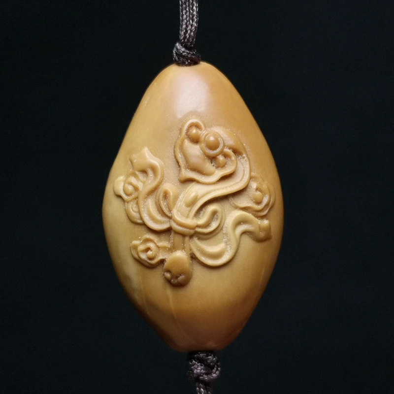 YIZHU CULTUER ART Size 3 × 1.8 cm Chinese Hand-carved Olive Maitreya Buddha Statue Netsuke Pendant Gift