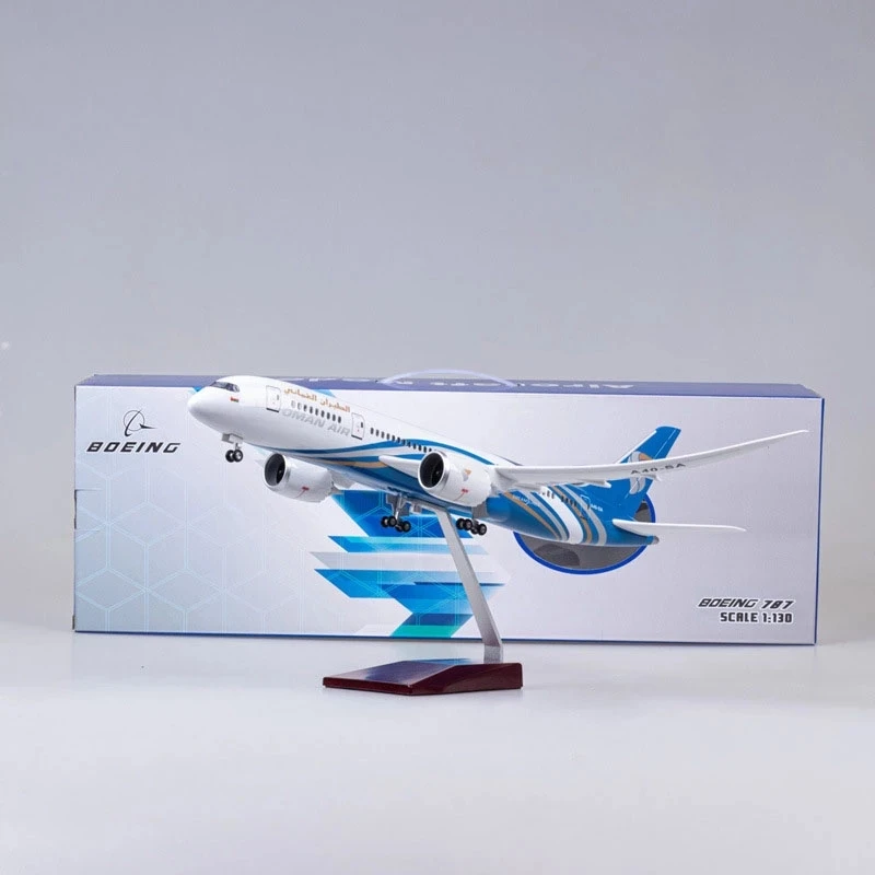 Venda Modelo de avião de brinquedo de resina, plástico fundido, 47cm, escala 1/130, avião 787 b787, avião oman, modelo de companhia aérea, coleção de avião g