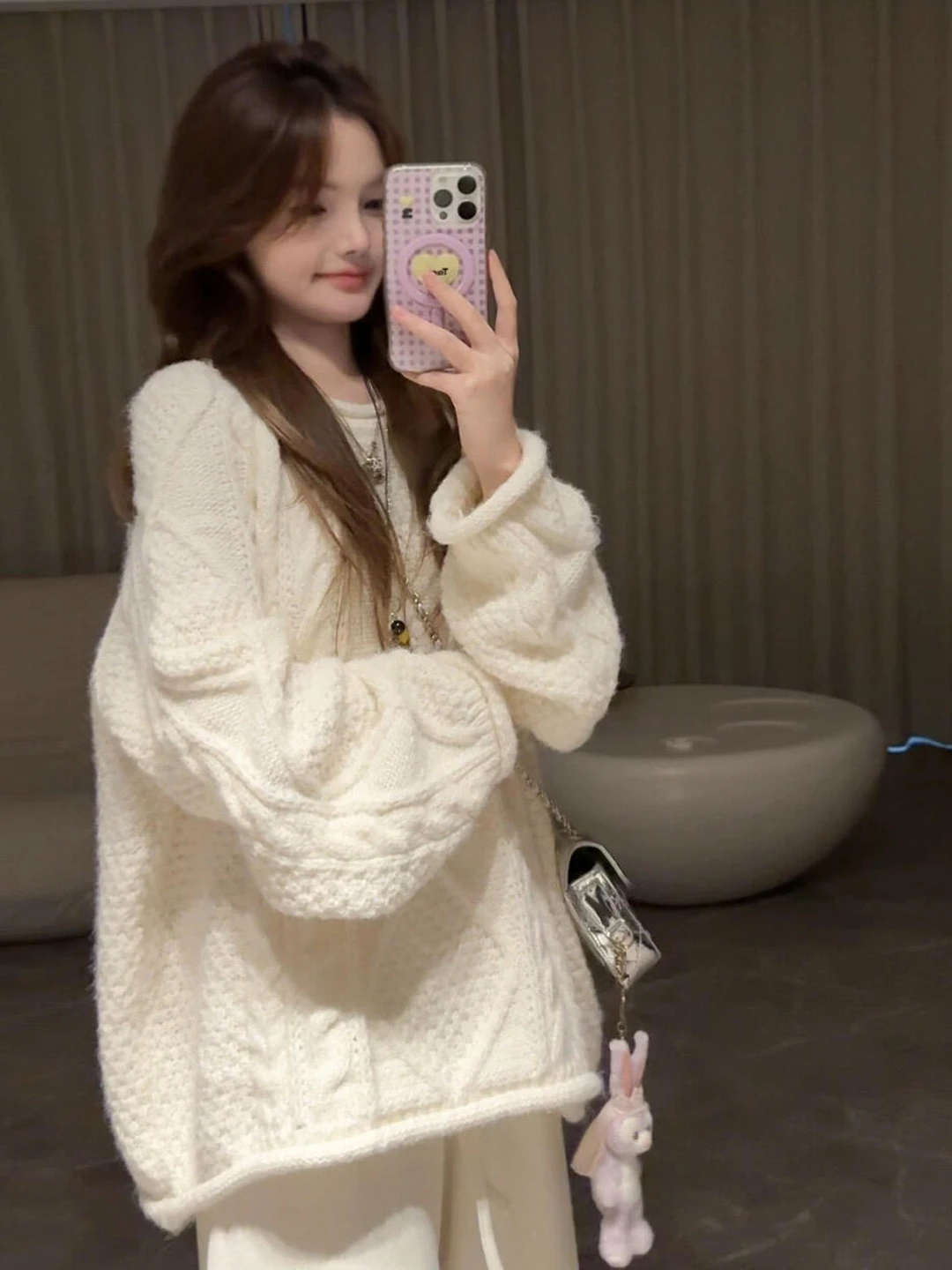 

Шикарный вязаный свитер в стиле кэжуал с круглым вырезом, мягкий, объемный, белый, женский, весенне-осенний, модный, в стиле ретро, комфортный крой