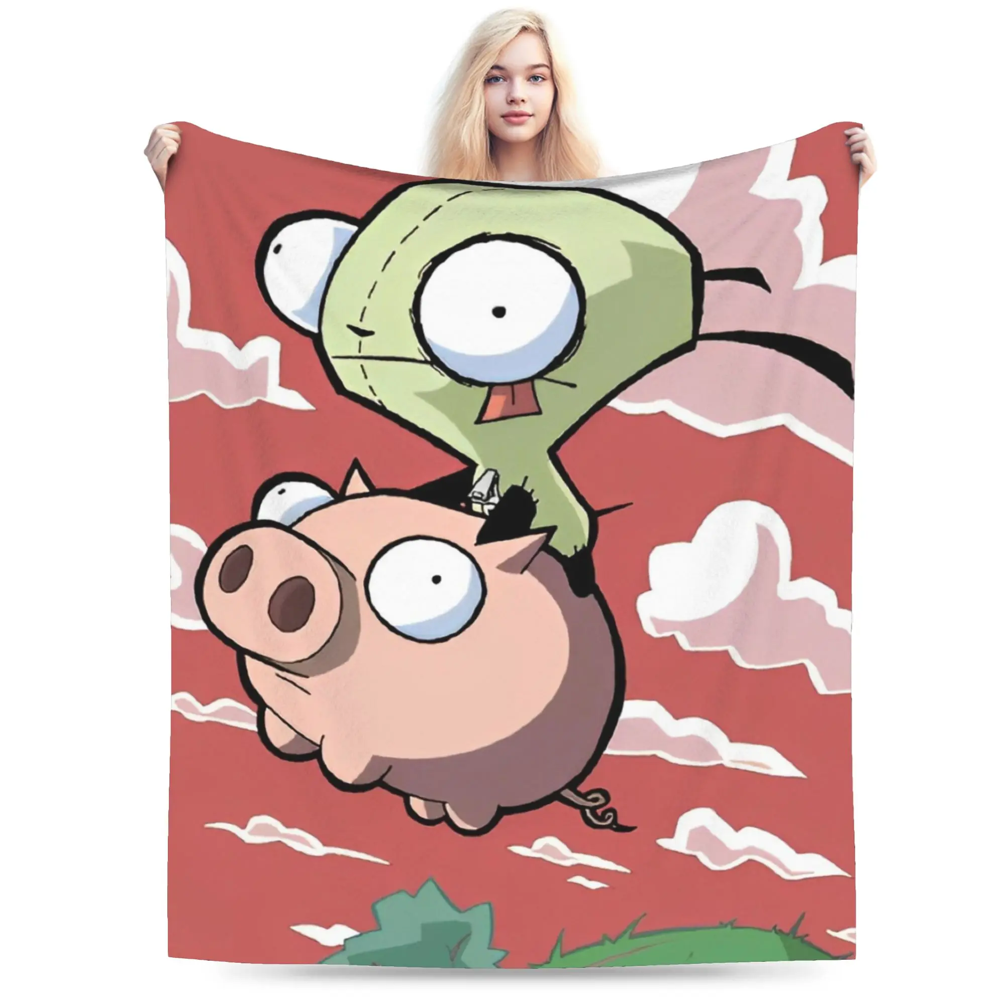 Invaders Zim Cartoon Blanket Fleece Autumn/Winter Breathable Lightweight Throw Blankets for Bedding Bedroom Bedding Throws
