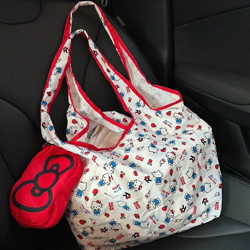 Nueva bolsa de compras plegable portátil de Hello Kitty, bolsa grande ecológica, bolso de compras de gran capacidad, bolso impermeable