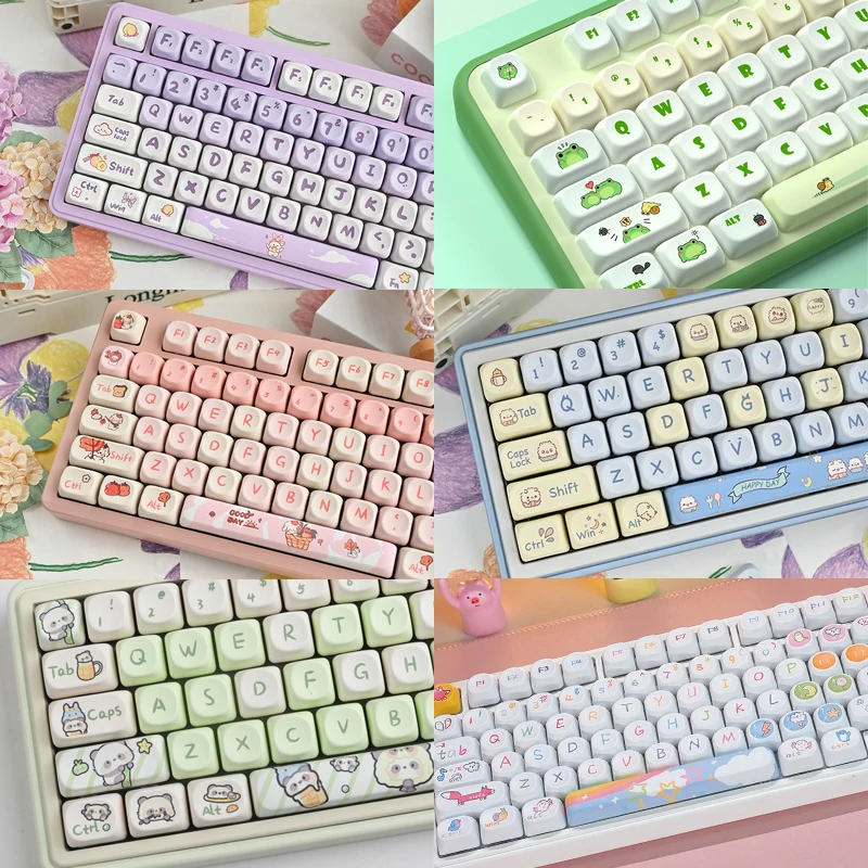 

Cute Keycaps Set Frog Panda Rabbits Puppy MOA Custom Mechanical Keyboard Key Caps English Keycaps Work Gaming Keyboard