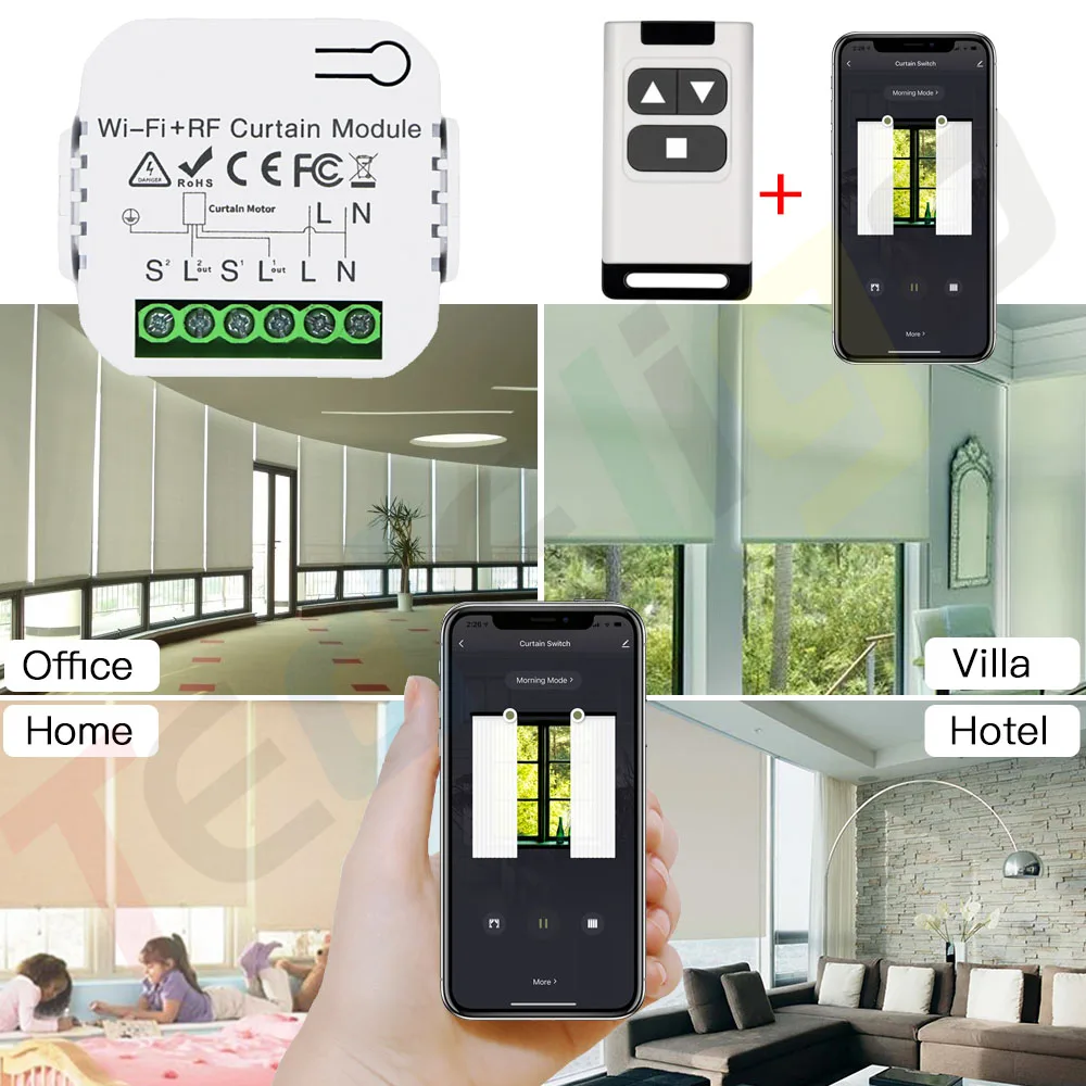 Tuya WiFi RF Smart Curtain Switch Blinds Motor Roller Shutter Wireless Remote Controller,110V 220V Timing work with Alexa/Google