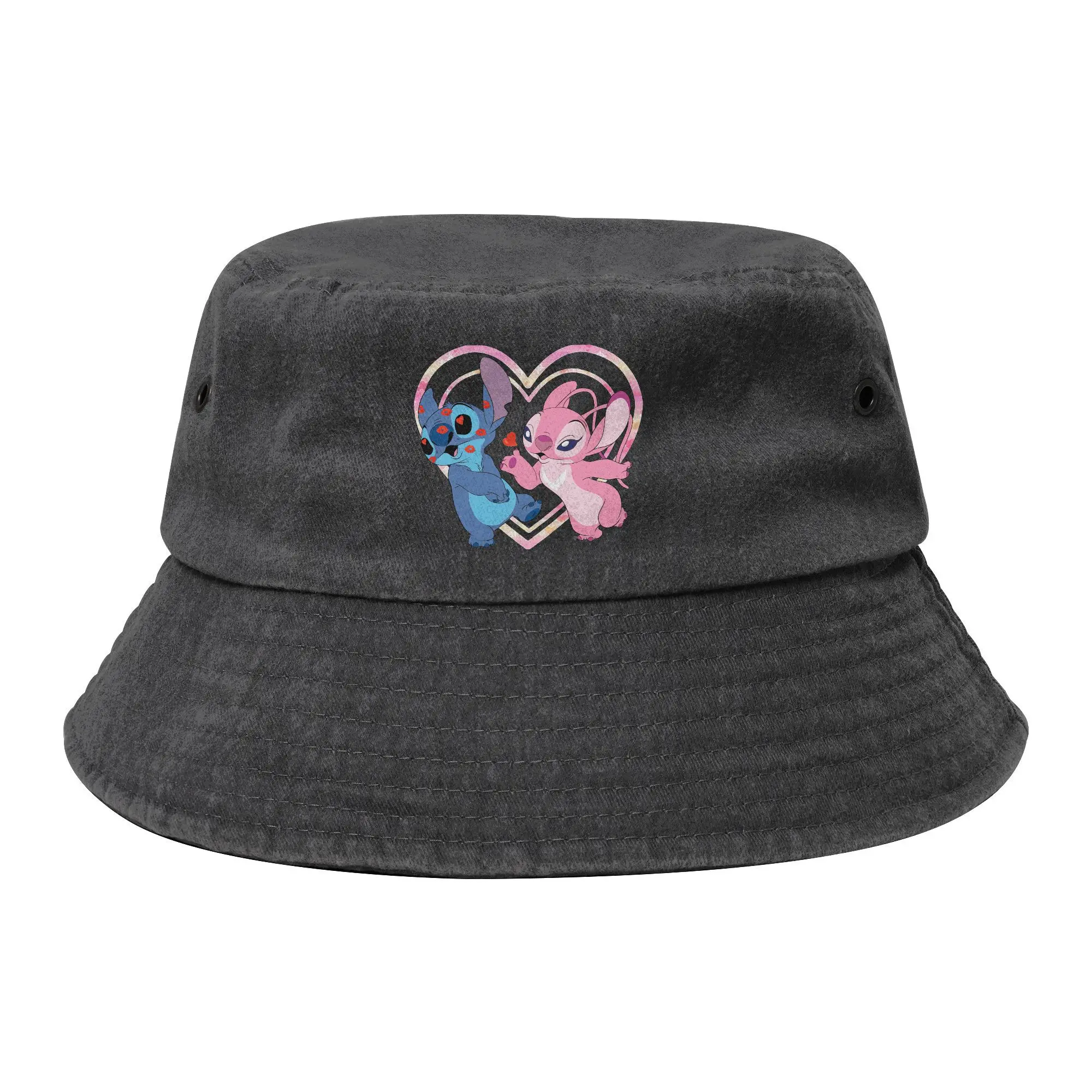 

Woman Bucket Hat Angel Kiss Headwear Lightweight Outdoor Fisherman Hats Lilo And Stitch Aloha Angel Boonie Hat Birthday Gift
