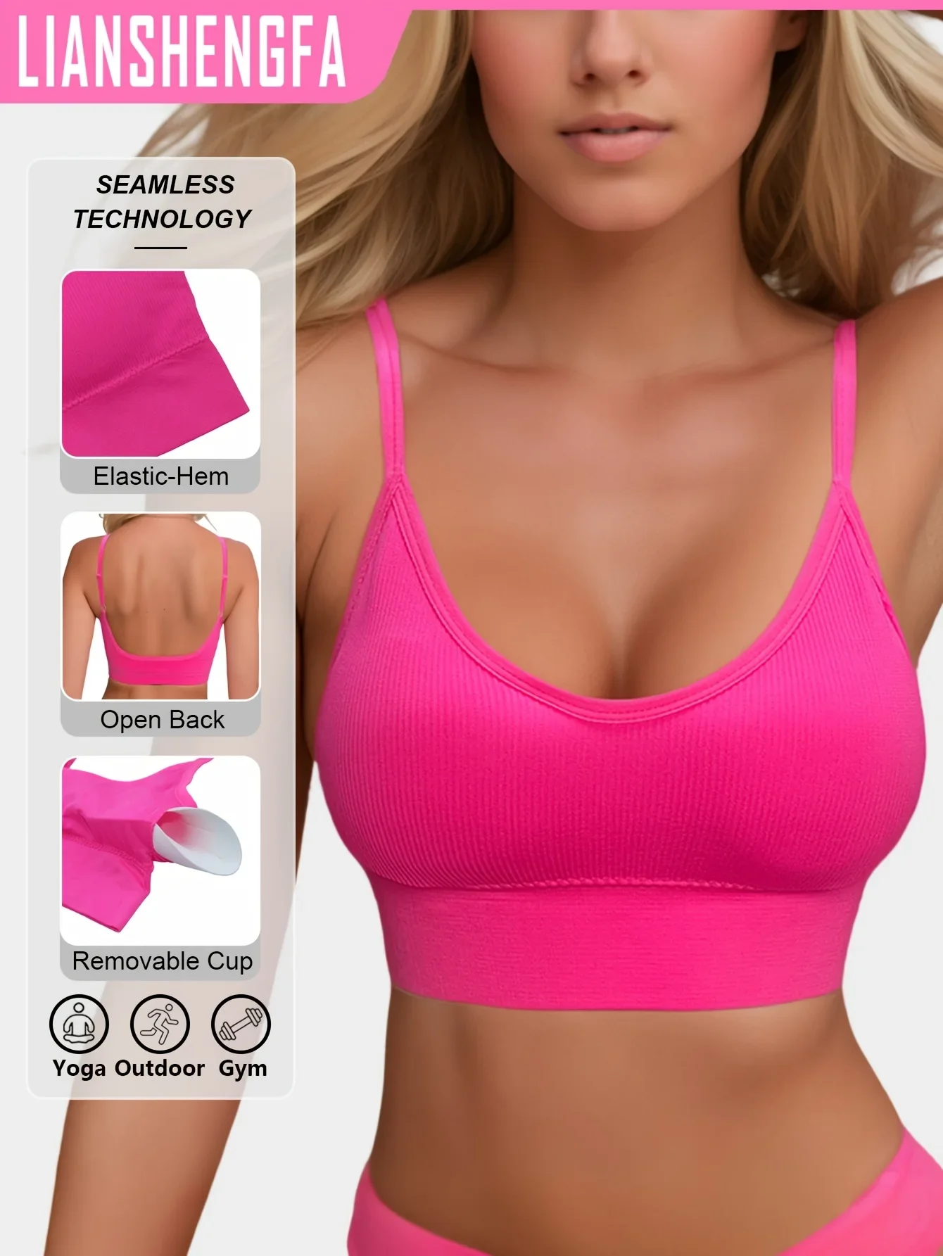 

Classic hair-growing knitted ribbed yoga halterneck backless sports bra