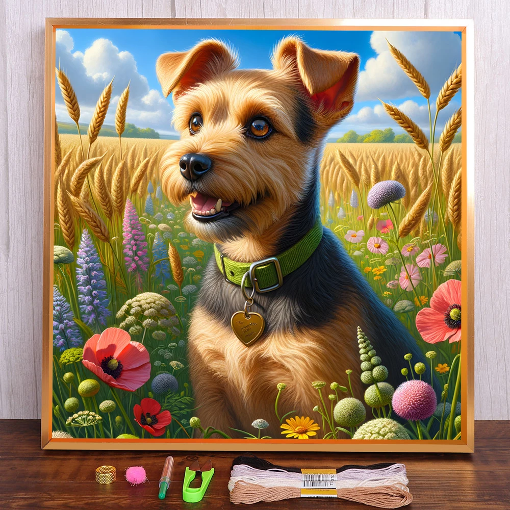 Animal Pet Dog Printed Water-Soluble Canvas Cross Stitch Embroidery Kit Painting Hobby Needlework Handmade Gift Floss Wholesale