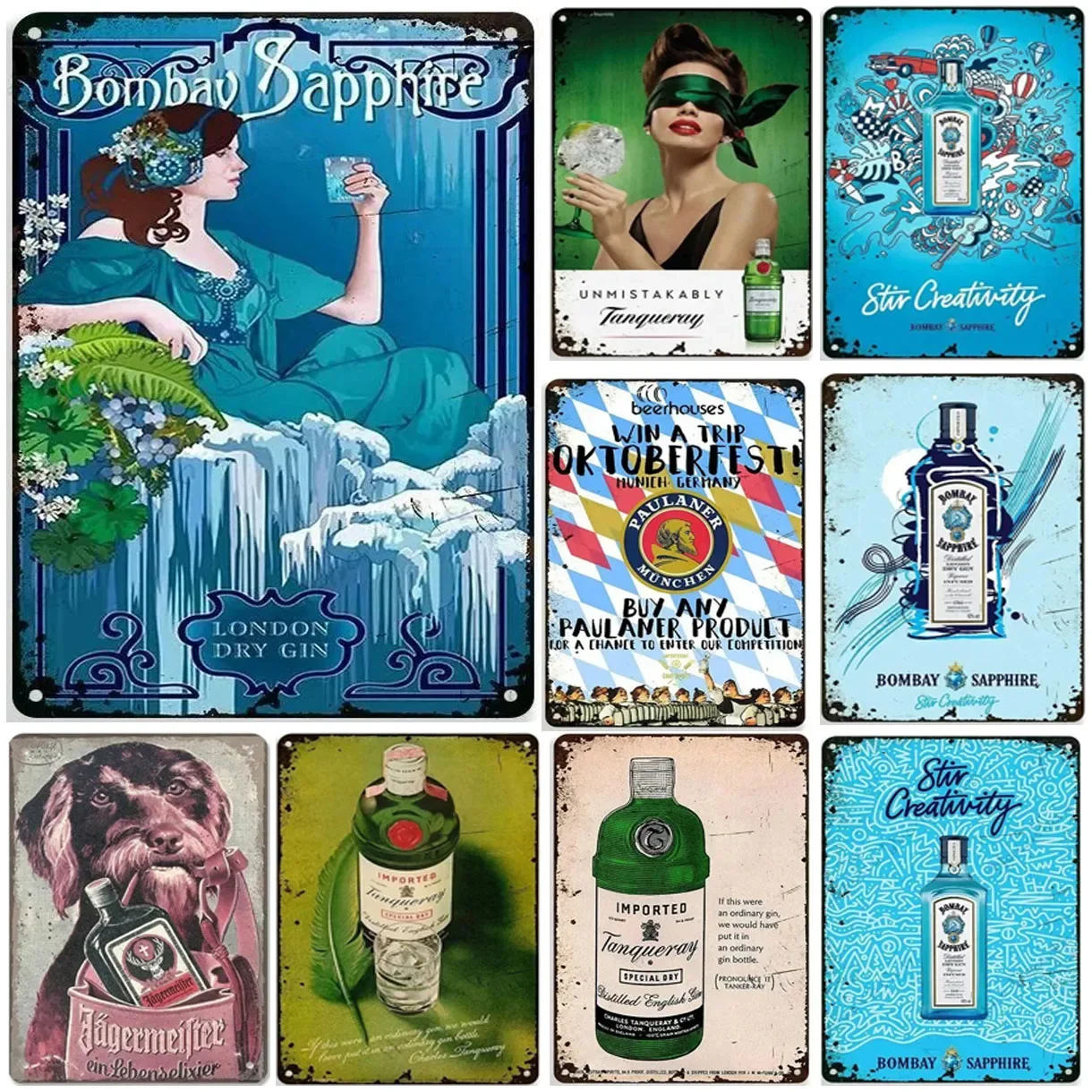 Metal Tin Signs Plaque Bombay Whiskey Wall Decoration Vintage Art Posters Iron Painting for Man Cave Home Cafe Garden Club Bar