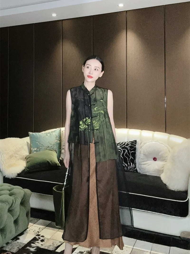 

Handmade Silk Fringe Embroidery New Chinese Style Long Waistcoat Asymmetric Lightweight Summer Fashion Women's Vest S4764