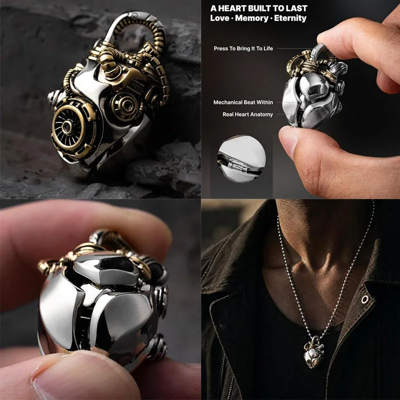 Pendentif Cœur Argenté Mécanique Vibrant Design Original 2026 pour Bijoux DIY de Marque – Idéal Cadeau Homme et Femme
