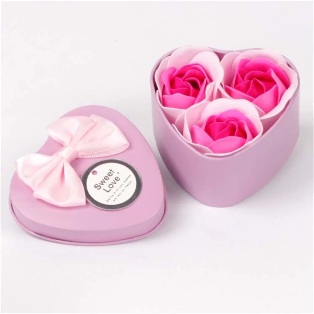 3pcs Soap Flower Home Bathroom Heart Scented Bath Body Petal Rose Flower Soap Valentine\'S Day Wedding Decoration Rose Soaps Gift