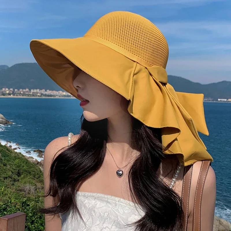 Summer Hat for Women's Outdoor Tourism Sun Protection Sun Shading Mesh Shawl Hat Face Protection Sun  Bucket Hat