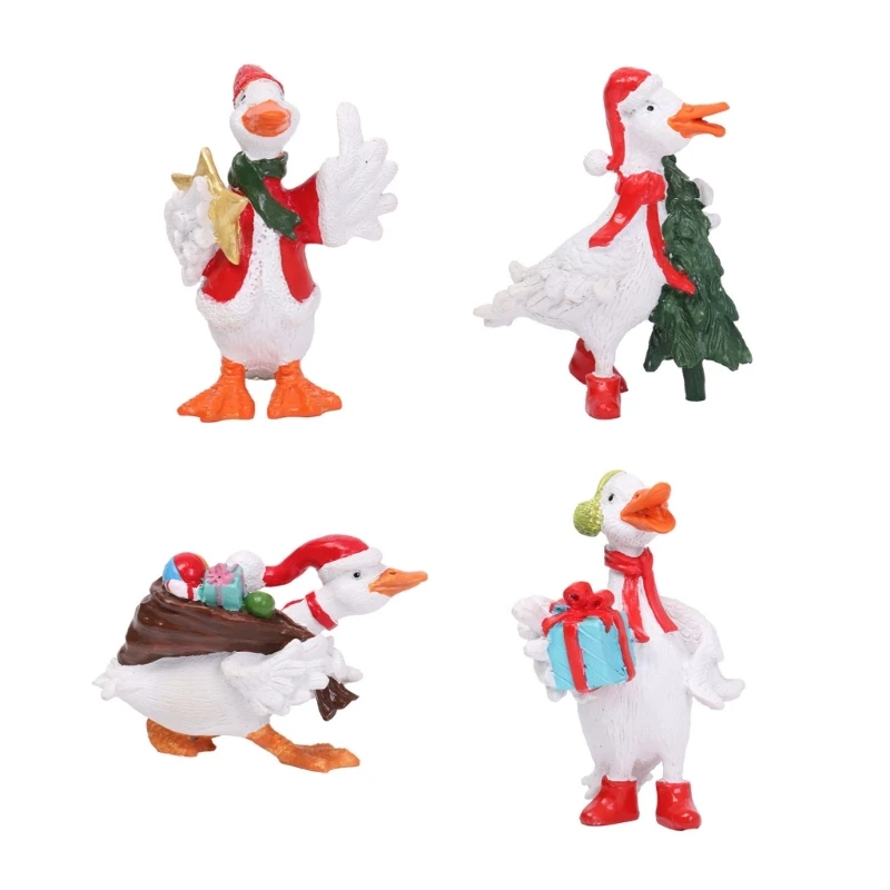 Y166 Festival Cartoon Duck Miniature Figurine Resins Christmas Cygnus Animal Figures Ornament for Seasonal Tabletop Charm