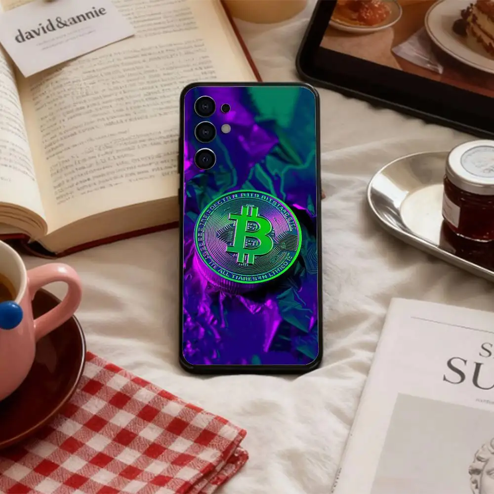 Capa de telefone bitcoin de moeda digital d para samsung s 25,24,23,22,30,21,10,9,ultra,plus,lite,fe,4,5 g capa preta macia