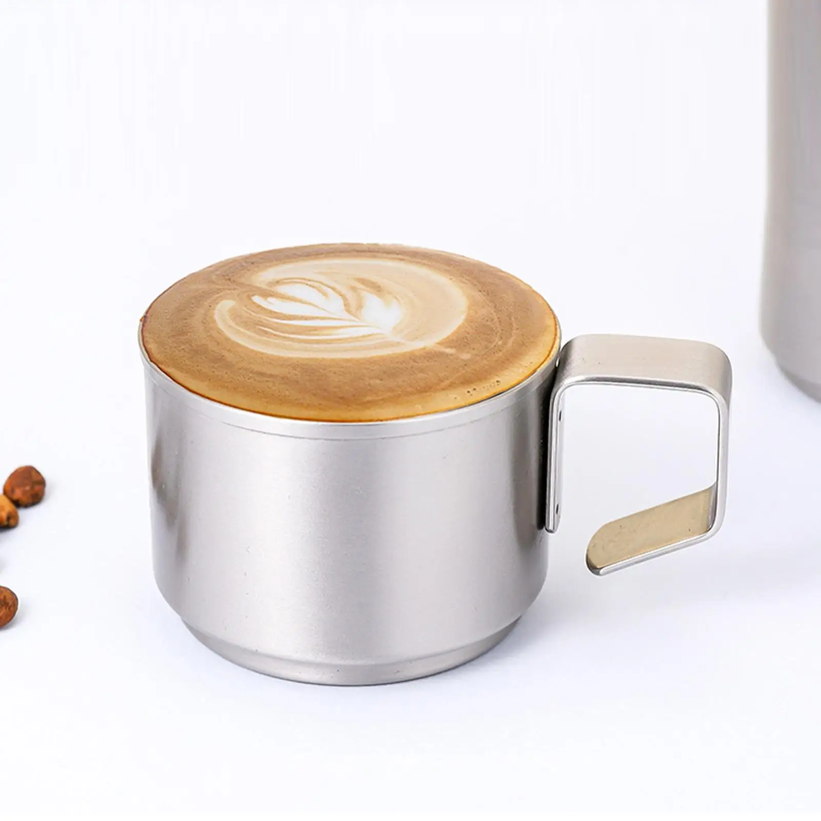 Coffee Mug With Handle Round Stainless Steel Coffee Cup Stackable Drinking Mug With Handle Camping Drinkware For Family Friends