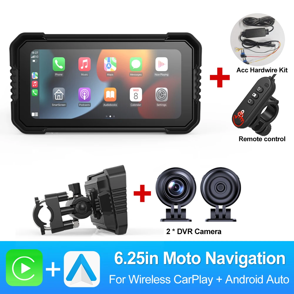 BEPOCAM 5 "/6.25" Motorfiets GPS Navigatie DVR Carplay Scherm voor Moto Dual Camera Drive Recorder IPX7 waterdichte Moto Monitor