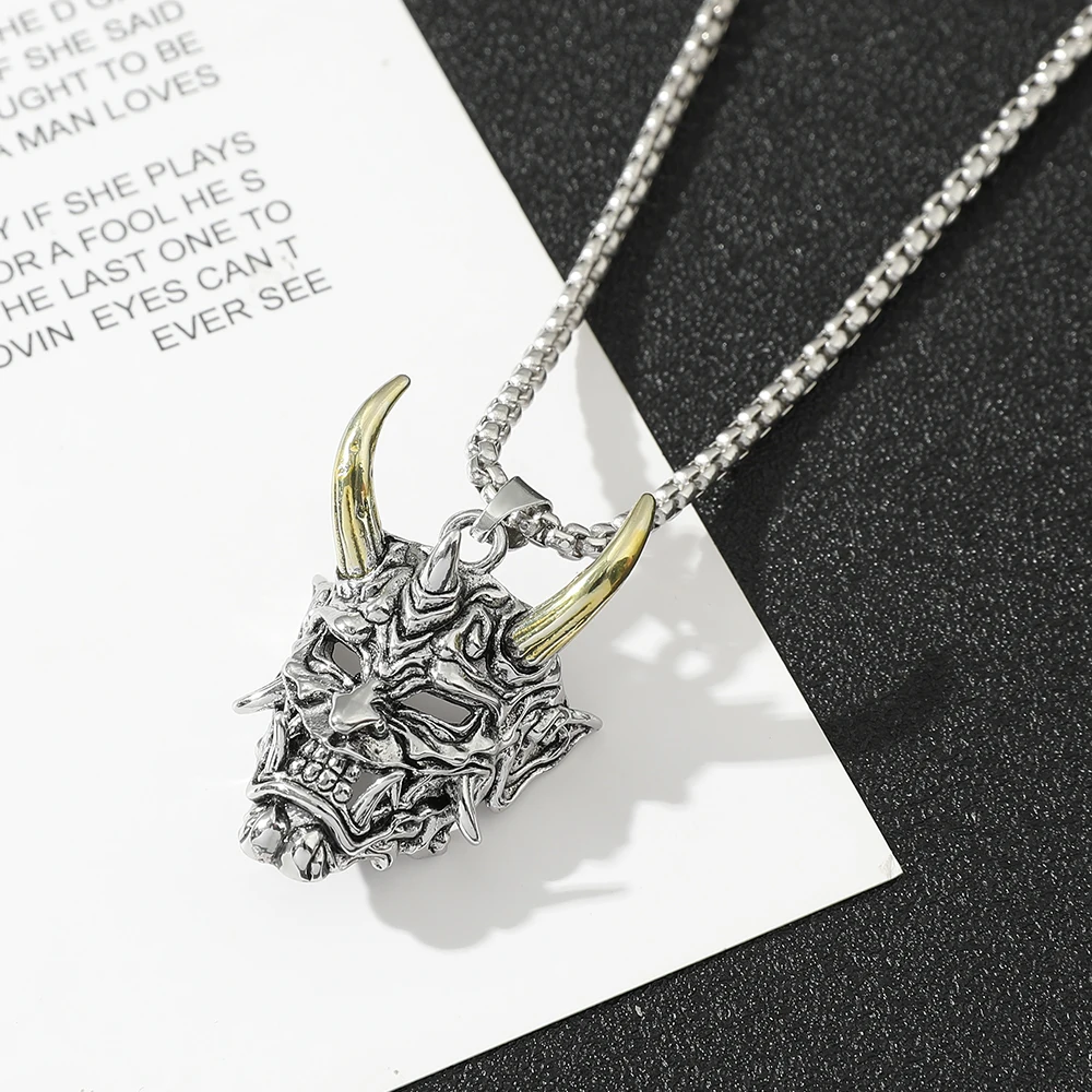 Handsome Rascal Ghost Mask Pendant Necklace Gold & Silver Color Horn Bull King Design Fashion Jewelry for Men And Women view 5