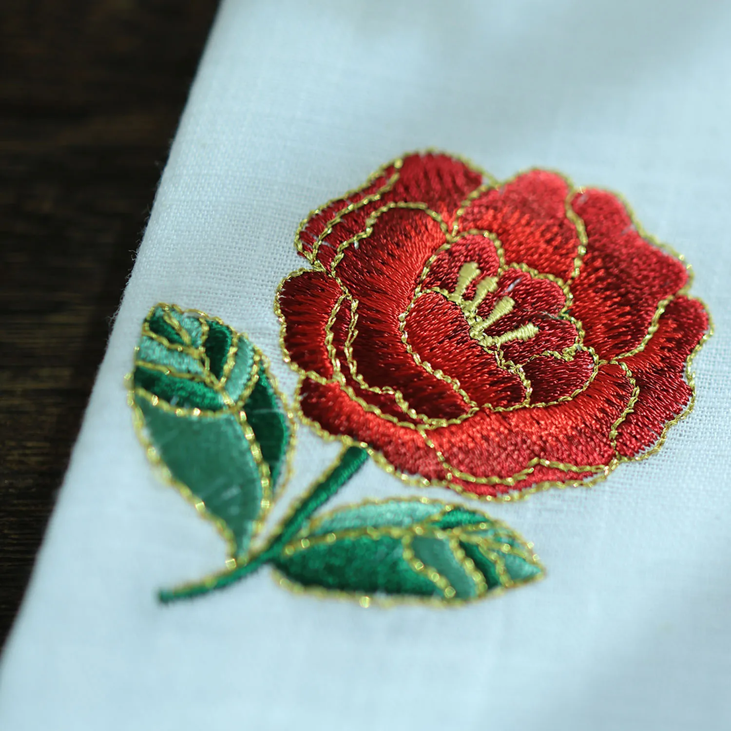 Vintage Chinese Style Rose Embroidered Soft Pure Cotton Handkerchief Pocket Square Auspicious Lucky Gift For Men Women Daily Use