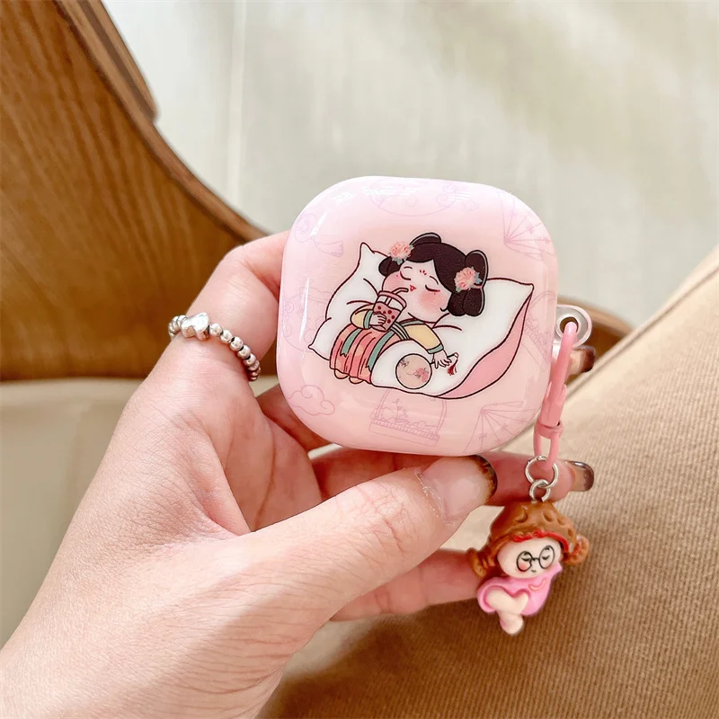 حافظة سماعات أذن لطيفة لهاتف سامسونج جالاكسي Buds FE/Buds 2 Pro/Buds 2/Buds Live/Buds pro، غطاء سماعة رأس IMD عالي الجودة مع سلسلة مفاتيح