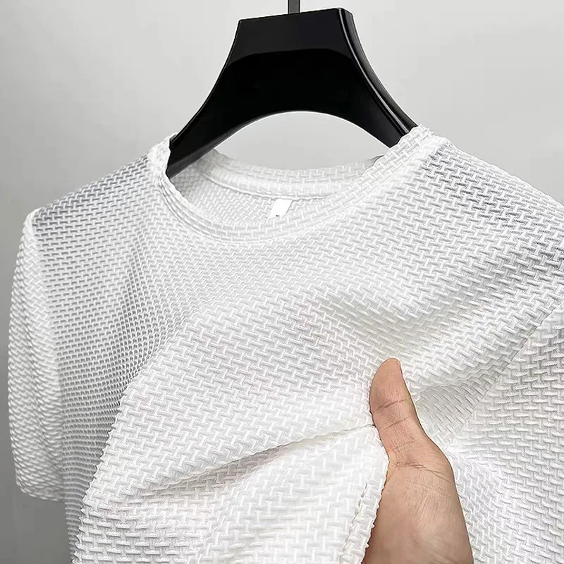 

Men's Short Sleeved Round Neck T-shirt, High-quality Ice Silk Breathable T-shirt, Casual Summer Fashion Ropa Hombre