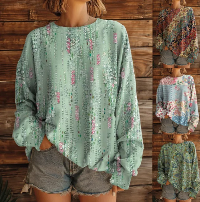 

Толстовка с круглым вырезом и длинными рукавами, осень-зима, винтажный повседневный пуловер в западном стиле для уличной уличной одежды