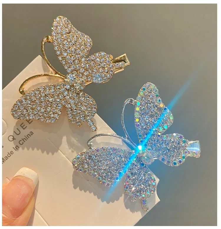 Bangs Clip Shine Will Move Simulation Butterfly Hairpin for Women Girl Headdress Rhinestone Duckbill Clip Hold Hair Accessories