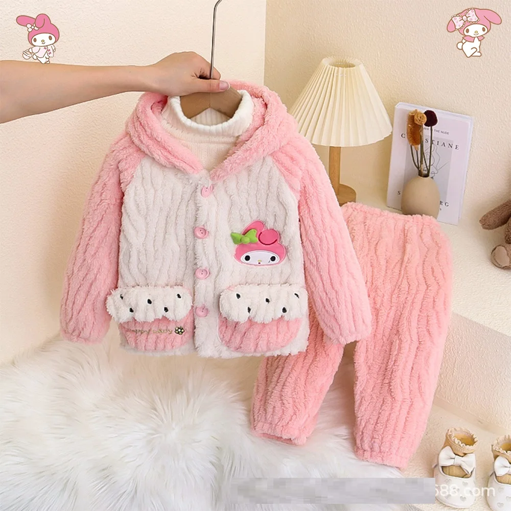 

2 шт., детские фланелевые зимние пижамы My Melody с героями мультфильмов для девочек, милый Куроми Санрио, аниме, комфортный теплый модный комплект домашней одежды