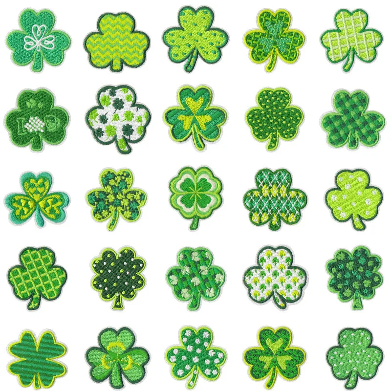 Green Clover Series Trefoil Symbols Embroidery Iron-on Patches for St. Patrick Day Costume DIY Irish Shamrock Holy Trinity Badge