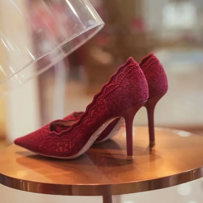 2025, neue Xiuhe spitze Spitzen-Mesh-Stiletto-High-Heels