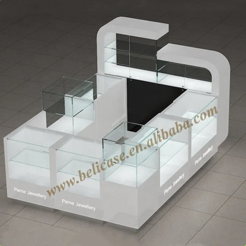 

2025customized.Shopping Mall Perfume Glass Kiosk Modern Jewelry Kiosk Glass Display Counter Display Cabinet