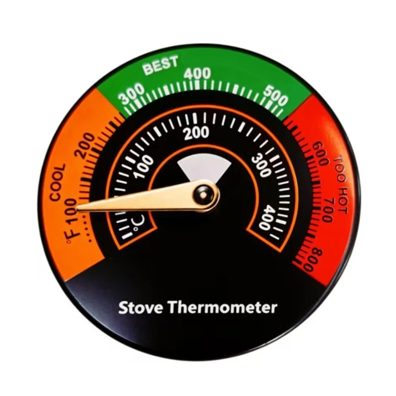 E28F Magnetic Stove Thermometers with 0~400°C / 0~800°F Mechanical Readout, Metal Housing and Back Mount for Wood Stove