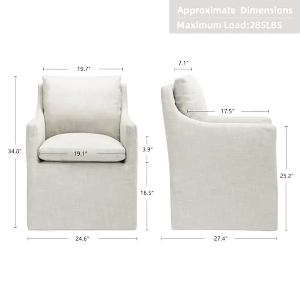 Upholstered Accent Chair with Casters Living Room & Bedroom Set of 2 Linen Chairs Thick Foam Filled Ergonomic Design Easy