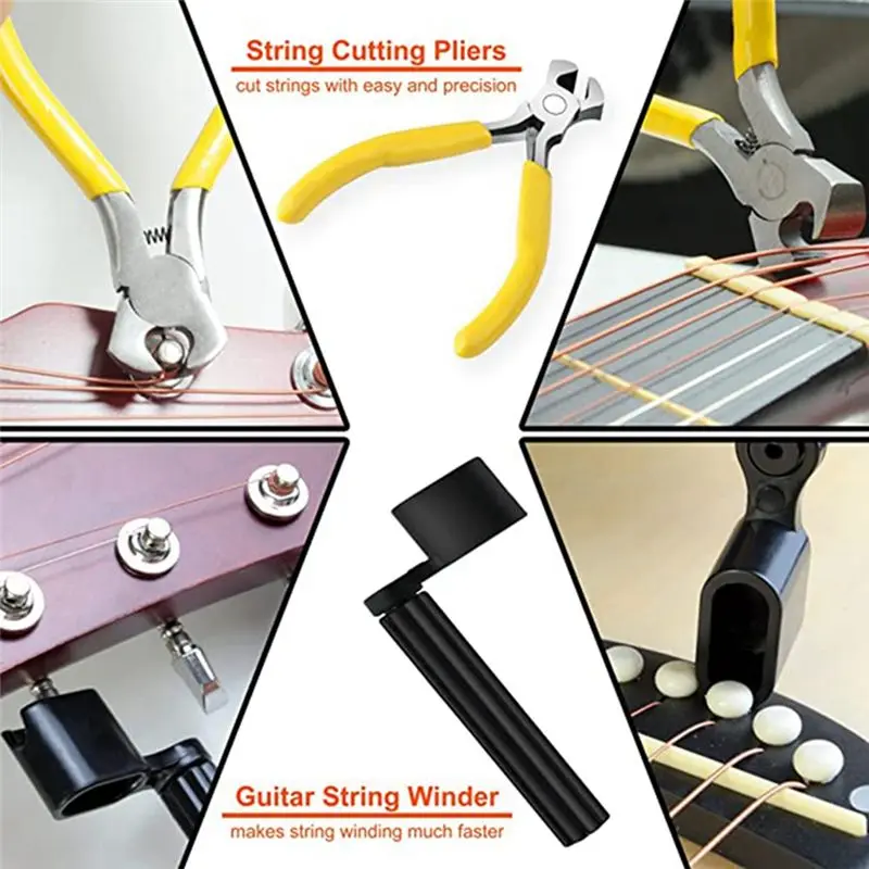 Lively- 79Pcs Guitar Tool Kit, Guitar Accessories Guitar Repair Kit with Guitar String Plectrum Bridge Pins Gauges