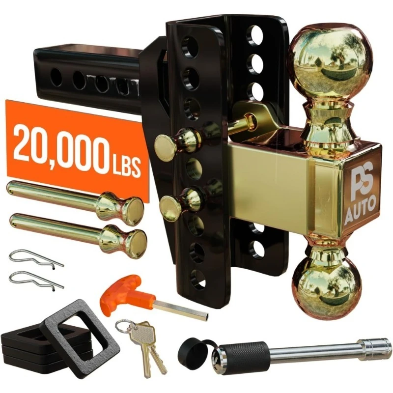 Adjustable Drawbar Trailer Hitch 20000 LBS Capacity Fits 2 and 2 5 16 Inch Balls US Gov Certified for RV Towing Motorcycles