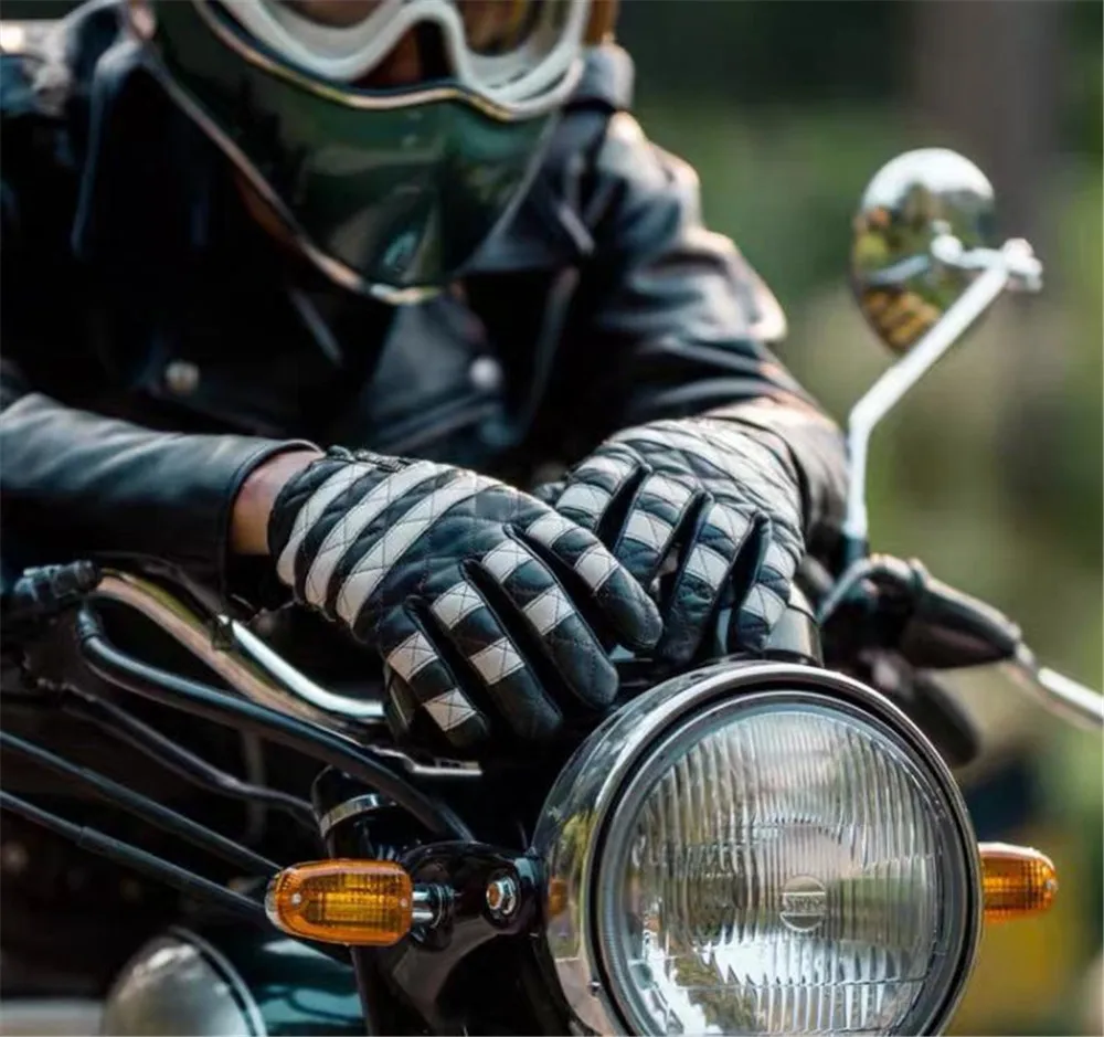Genuine Leather Motorcycle Glove Reinforced Knuckle Protection Commuter Driving Glove Sheepskin Leather Locomotive Mittens Gants