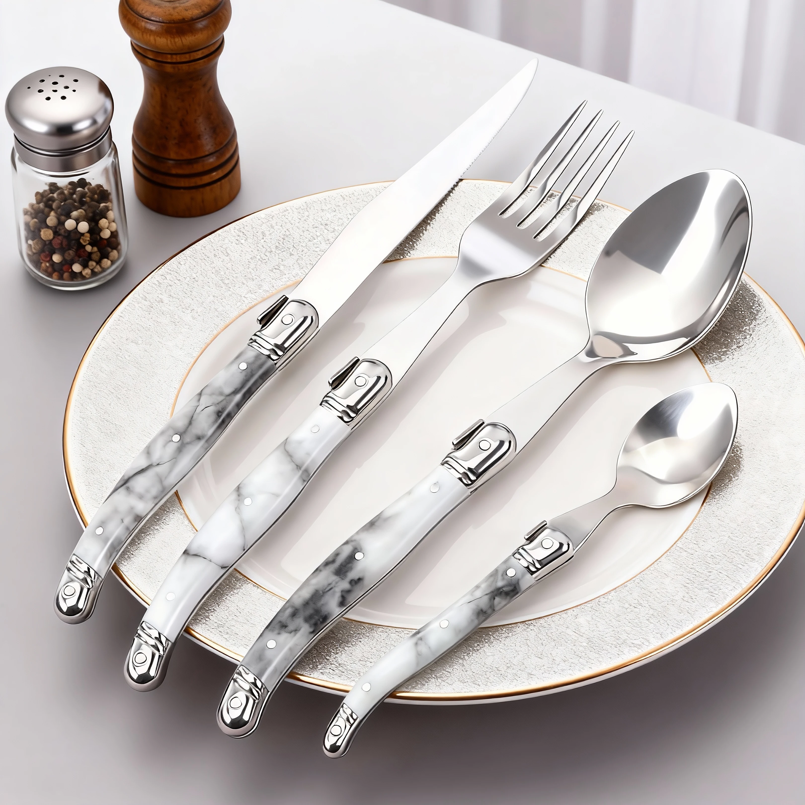Juego de cubiertos de acero inoxidable, 4 Uds., cubiertos de mármol blanco, tenedor de mesa de mármol de imitación, juego de regalo, cuchillo para carne, vajilla para Cocina