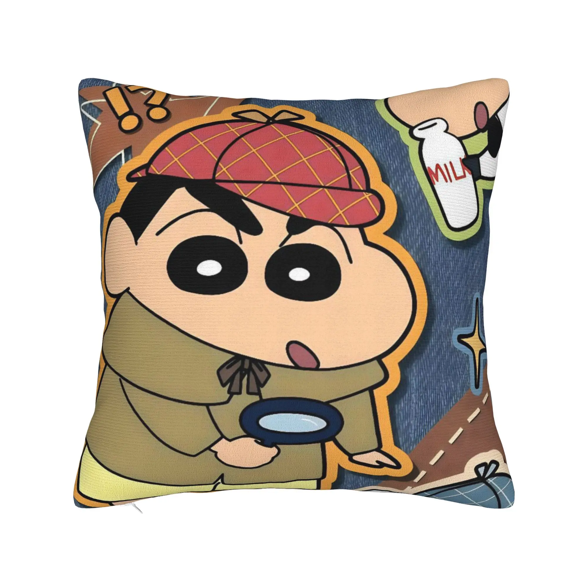 Detective Shinchans 90s Cartoon Square Pillow Case  Cushion Covers Creative Zippered Decorative Pillowcase for Home 45x45cm