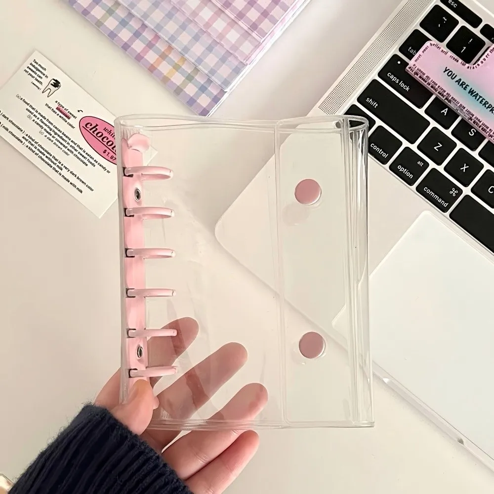 Candy Color Macaron-Themed A7 Binder Cover Transparent 6-Hole Collectible Organizer Widening Double Button Collect Book