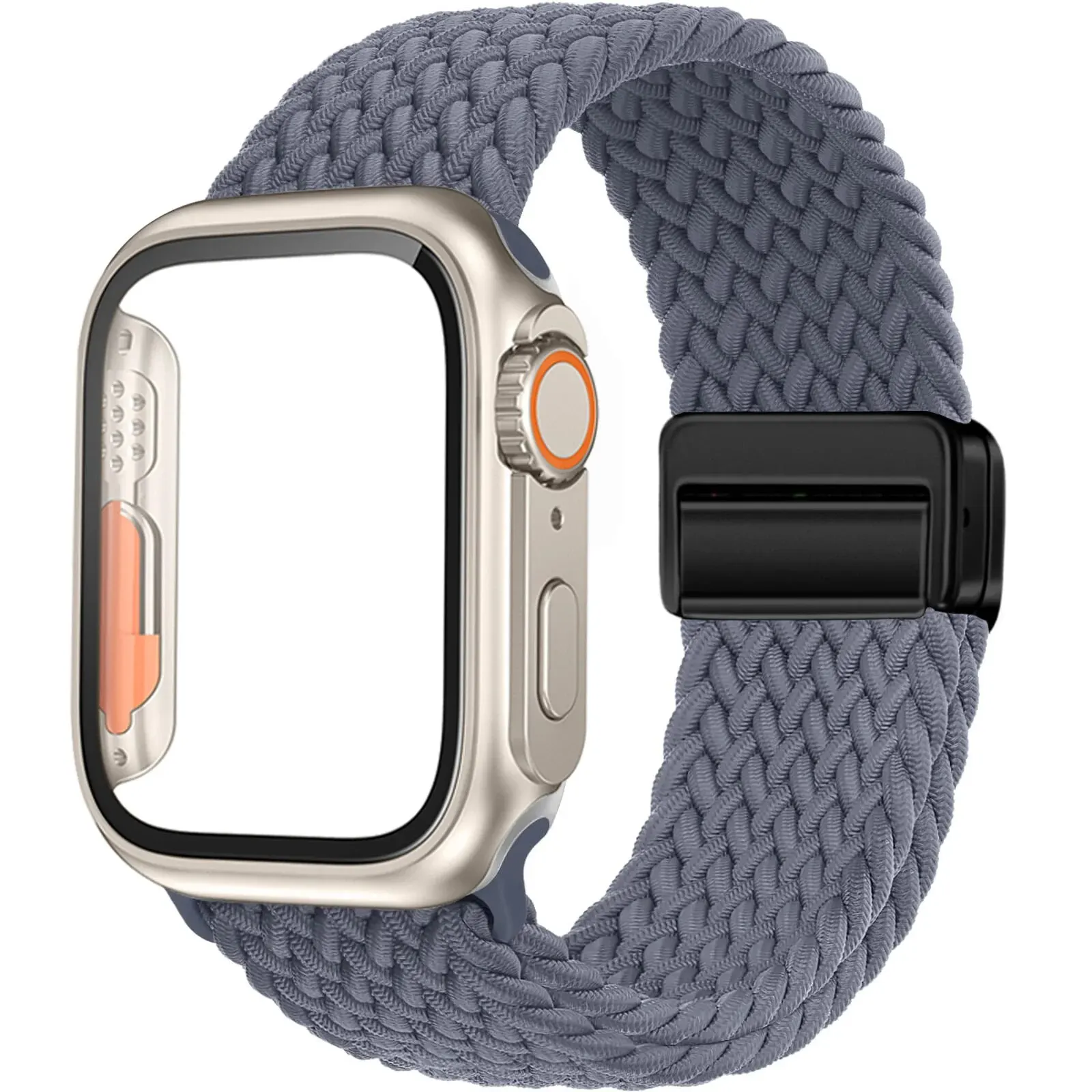 Braided strap+PC case For Apple Watch band 40mm 44mm 45mm Upgrade 49mm cover+magnetic buckle Bracelet iWatch series se 7 6 5 8 9