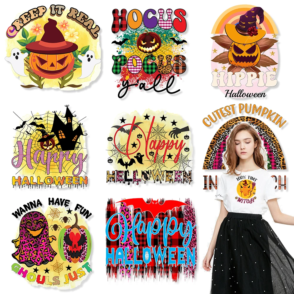 Cool Halloween Design Patches Heat Transfers For Clothes Iron on Transfers on Clothing Washable Applique DTF Vinyl Stickers DIY
