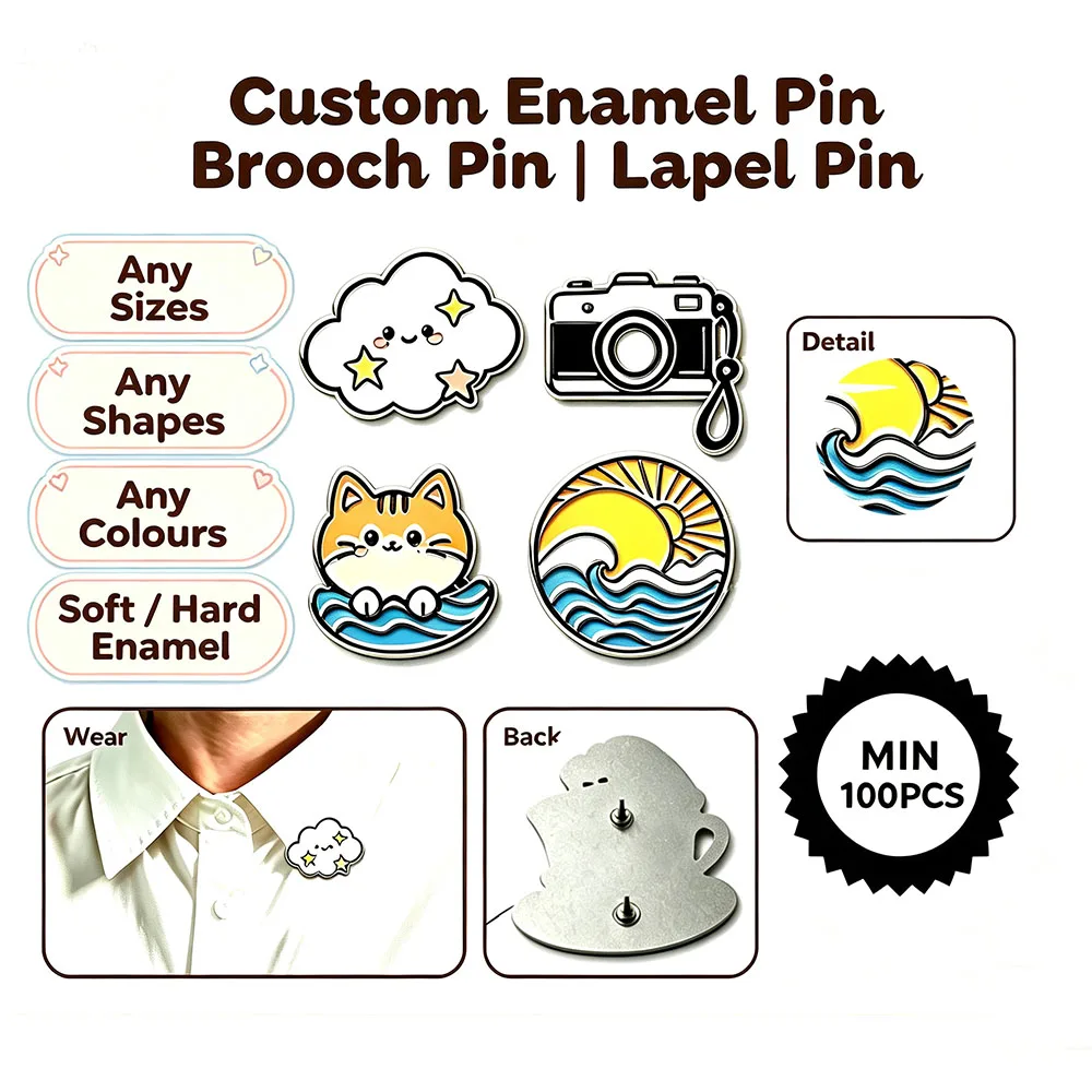 Custom Logo Pins, Custom Soft and Hard Enamel Pins with Butterfly Clasps, Customized Enamel Lapel Pins for Anniversaries, Wholes