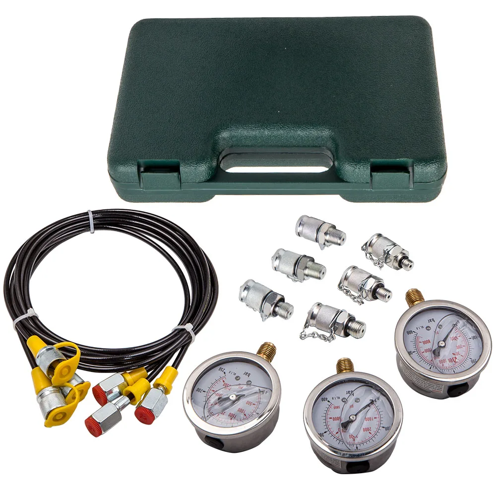 MAXPEEDINGRODS 1 set of 8700PSI Hydraulic Pressure Gauge Test Kit for Excavator Machinery