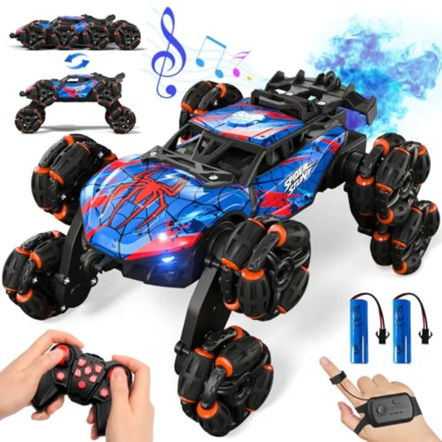 

8WD Gesture Sensing RC Stunt Car with Spray and Light and Music for Age 6-8-13, Spider Hand Remote Control Car 2.4Ghz Double-Si