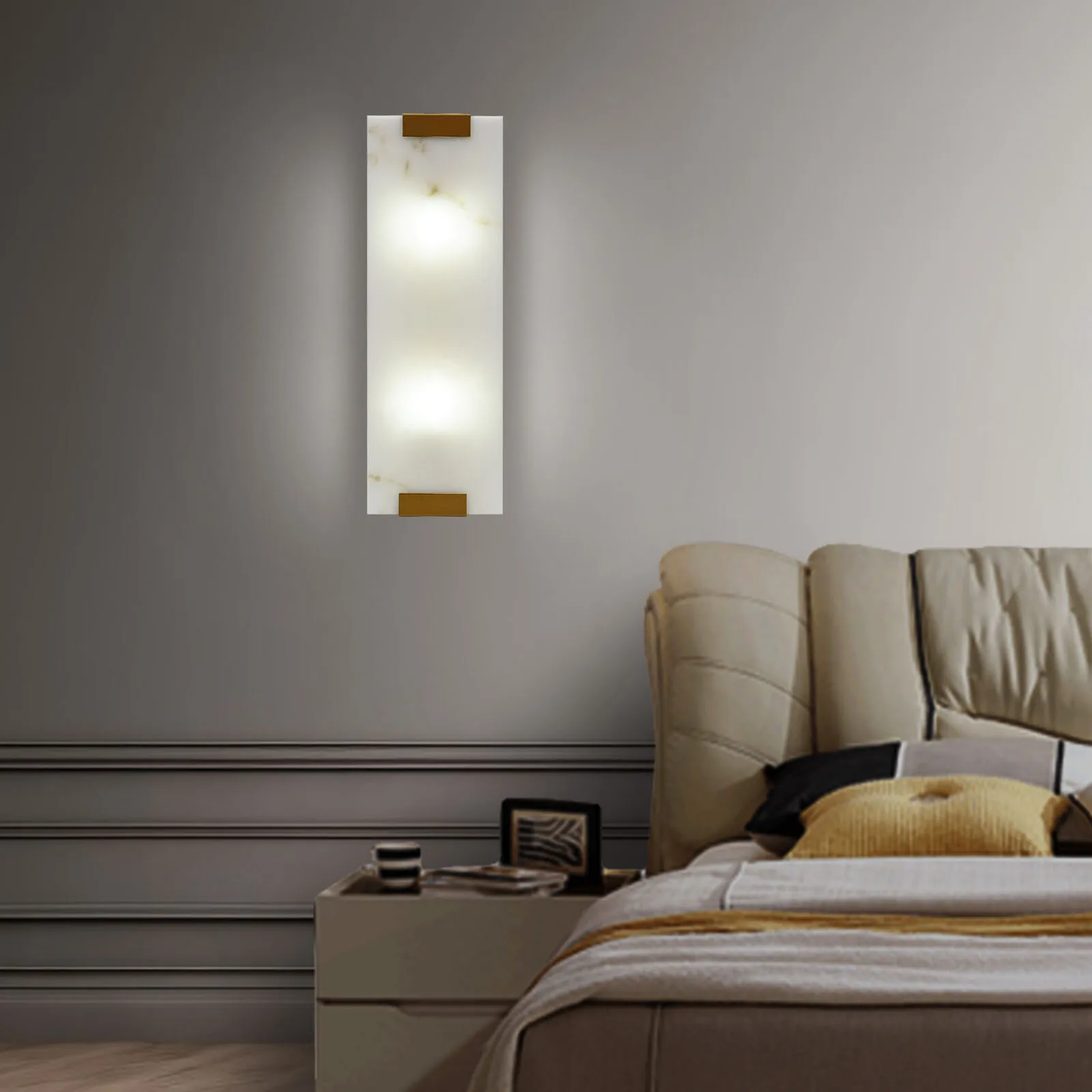 

Rectangular G9 Light Wall Lamp Hand-Carved Alabaster Sconce Bedroom Kitchen US