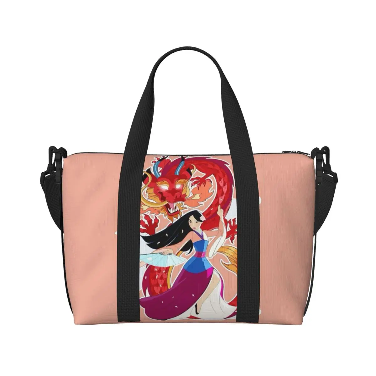 Custom Large Mulan Mushu Cartoon Tote Bag Women Shoulder Shopper Beach Gym Travel Bag